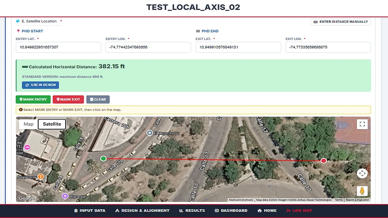 Interfaz de AXIS con ubicación de proyecto presentada en formato tablet